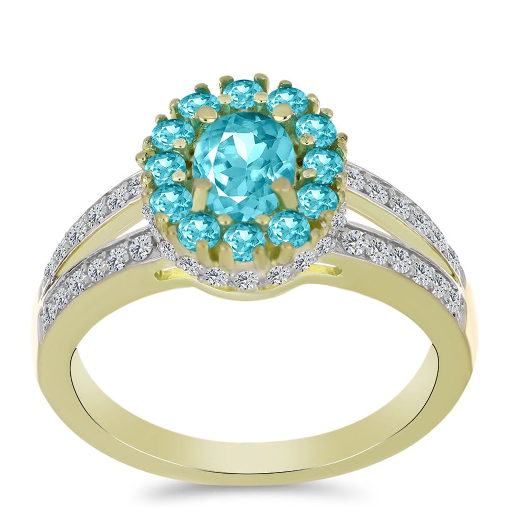 Pozlacený Stříbrný Prsten s Paraiba Křemenem a Bílým Topazem 3 