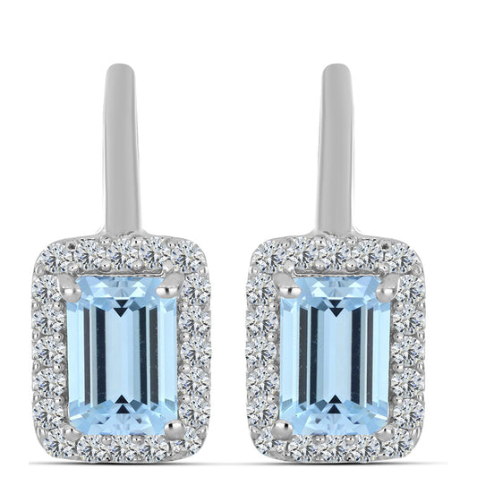Stříbro 925/1000 Náušnice s Akvamarínem z Embu County a Bílým Topazem - Karátové číslo: 1.32. přibližná hmotnost: 3.33 gramů