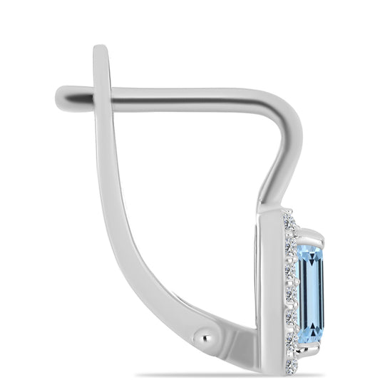 Stříbro 925/1000 Náušnice s Akvamarínem z Embu County a Bílým Topazem - Karátové číslo: 1.32. přibližná hmotnost: 3.33 gramů