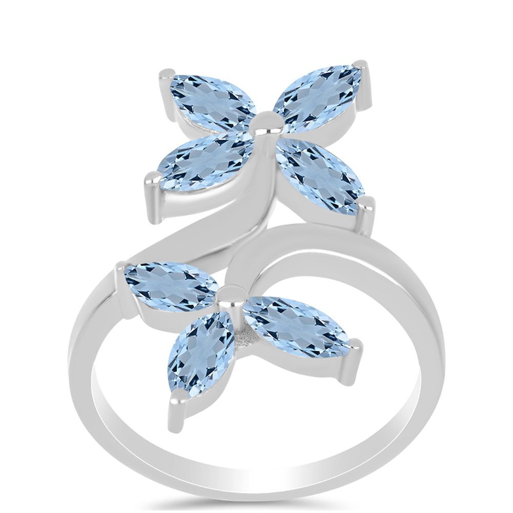 Stříbro 925/1000 - Prsten s Akvamarínem z Embu County - Karátové číslo: 1.74. přibližná hmotnost: 3.85 gramů