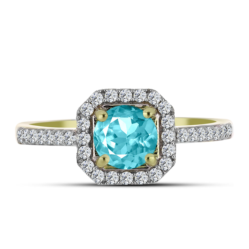 Pozlacené Stříbro 925/1000 - Prsten s Paraiba Křemenem a Bílým Topazem - Karátové číslo: 1.12. přibližná hmotnost: 2.44 gramů