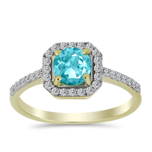 Pozlacené Stříbro 925/1000 - Prsten s Paraiba Křemenem a Bílým Topazem - Karátové číslo: 1.12. přibližná hmotnost: 2.44 gramů