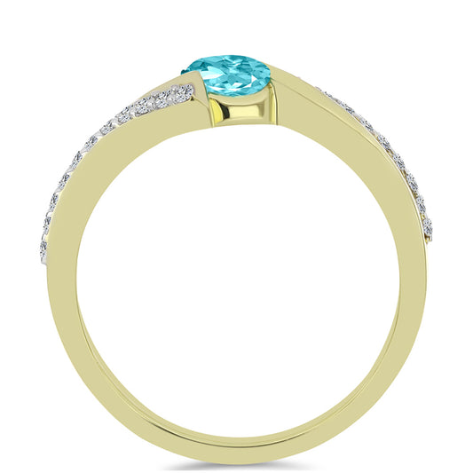 Pozlacené Stříbro 925/1000 - Prsten s Paraiba Křemenem a Bílým Topazem - Karátové číslo: 0.72. přibližná hmotnost: 2.71 gramů