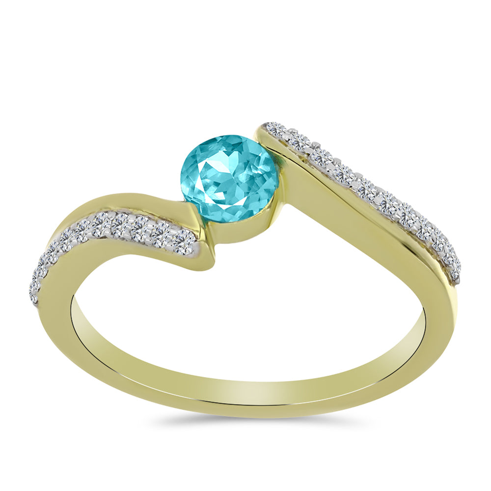 Pozlacené Stříbro 925/1000 - Prsten s Paraiba Křemenem a Bílým Topazem - Karátové číslo: 0.72. přibližná hmotnost: 2.71 gramů 3 