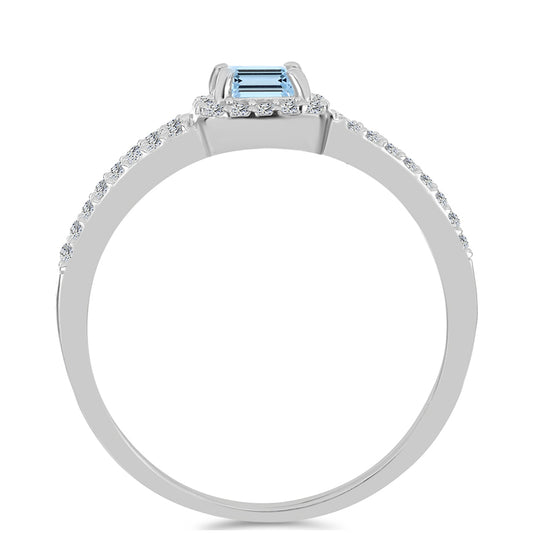 Stříbro 925/1000 - Prsten s Akvamarínem z Embu County a Bílým Topazem - Karátové číslo: 0.92. přibližná hmotnost: 2.72 gramů