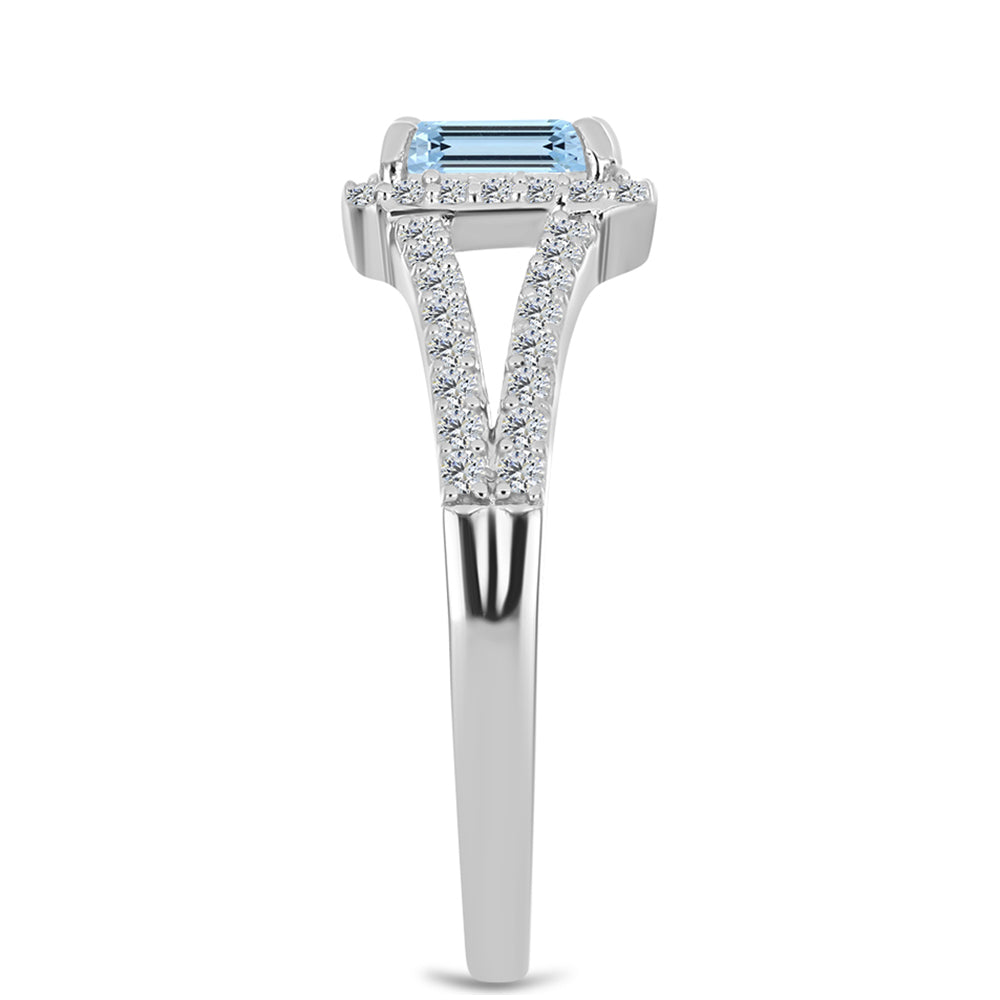 Stříbro 925/1000 - Prsten s Akvamarínem z Embu County a Bílým Topazem - Karátové číslo: 0.92. přibližná hmotnost: 2.72 gramů