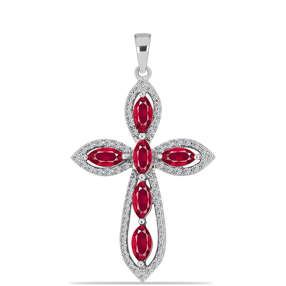 Stříbro 925/1000 - Přívěsek s Madagaskarským Rubínem a Bílým Topazem - Karátové číslo: 2.38. přibližná hmotnost: 3.09 gramů
