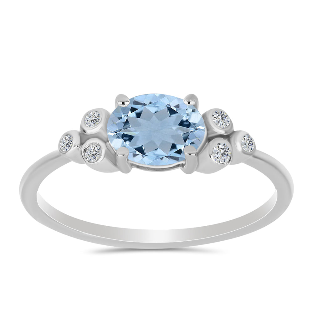 Stříbrný Prsten s Akvamarínem z Embu County a Bílým Topazem