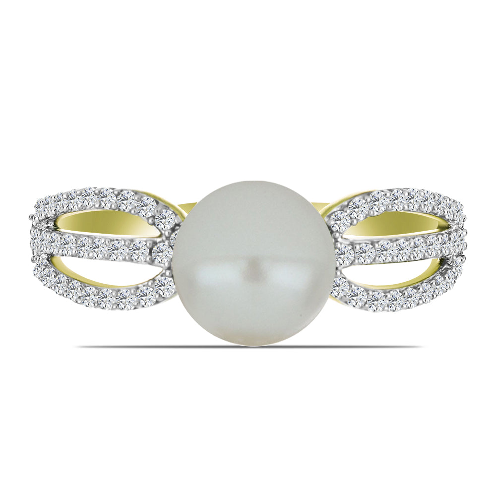 Pozlacené Stříbro 925/1000 - Prsten s Bílou Sladkovodní Perlou a Bílým Topazem - Karátové číslo: 3.33. přibližná hmotnost: 2.74 gramů 1 
