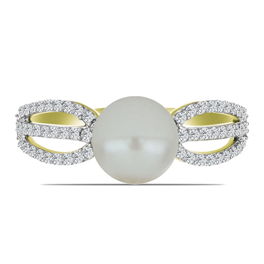 Pozlacené Stříbro 925/1000 - Prsten s Bílou Sladkovodní Perlou a Bílým Topazem - Karátové číslo: 3.33. přibližná hmotnost: 2.74 gramů