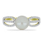 Pozlacené Stříbro 925/1000 - Prsten s Bílou Sladkovodní Perlou a Bílým Topazem - Karátové číslo: 3.33. přibližná hmotnost: 2.74 gramů