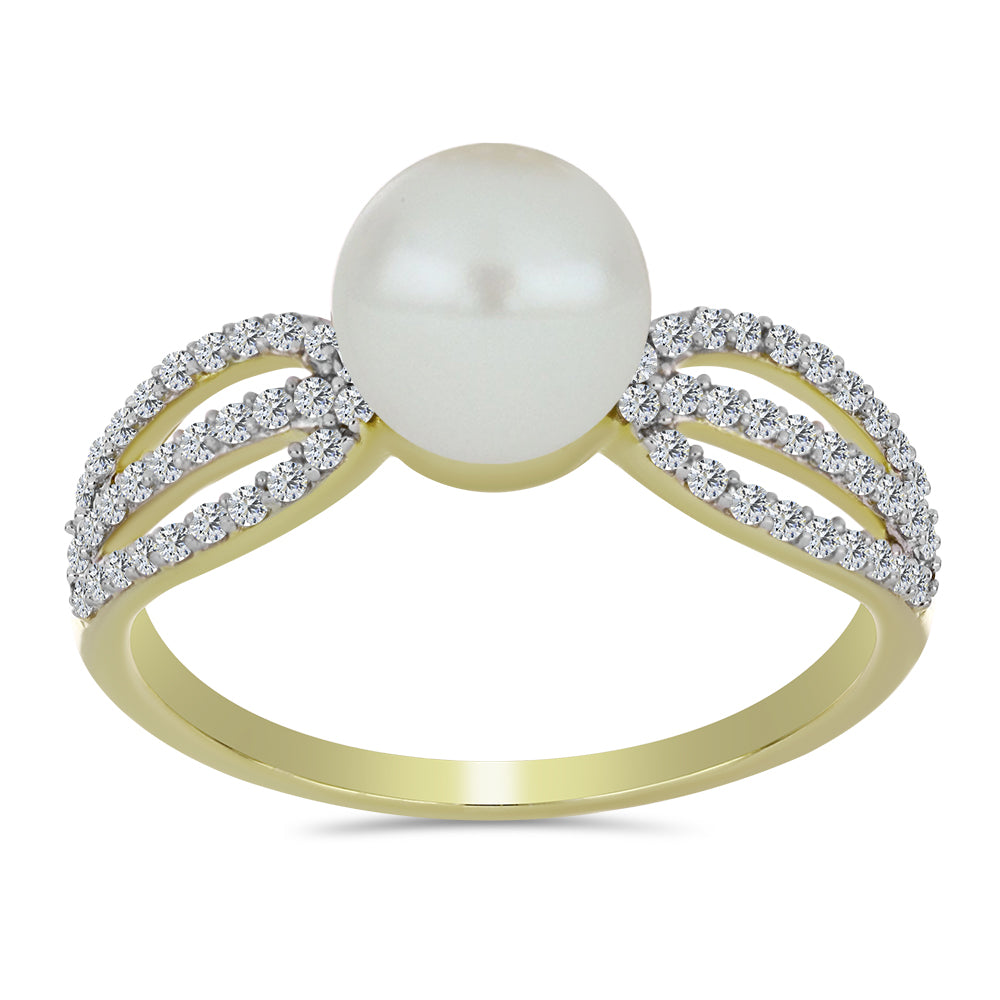 Pozlacené Stříbro 925/1000 - Prsten s Bílou Sladkovodní Perlou a Bílým Topazem - Karátové číslo: 3.33. přibližná hmotnost: 2.74 gramů 3 