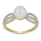 Pozlacené Stříbro 925/1000 - Prsten s Bílou Sladkovodní Perlou a Bílým Topazem - Karátové číslo: 3.33. přibližná hmotnost: 2.74 gramů