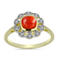 Pozlacený Stříbrný Prsten s Červeným Houbovým Korálem a Bílým Topazem