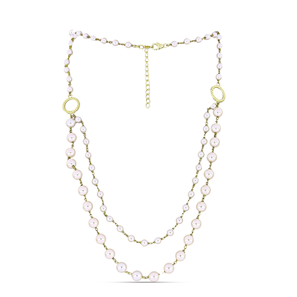 Pozlacený 925 / 1000 Sterlingové Stříbro Náhrdelník s Bílou Sladkovodní Perlou 1 