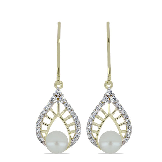 Pozlacené Stříbrné Náušnice s Bílou Sladkovodní Perlou a Bílým Topazem