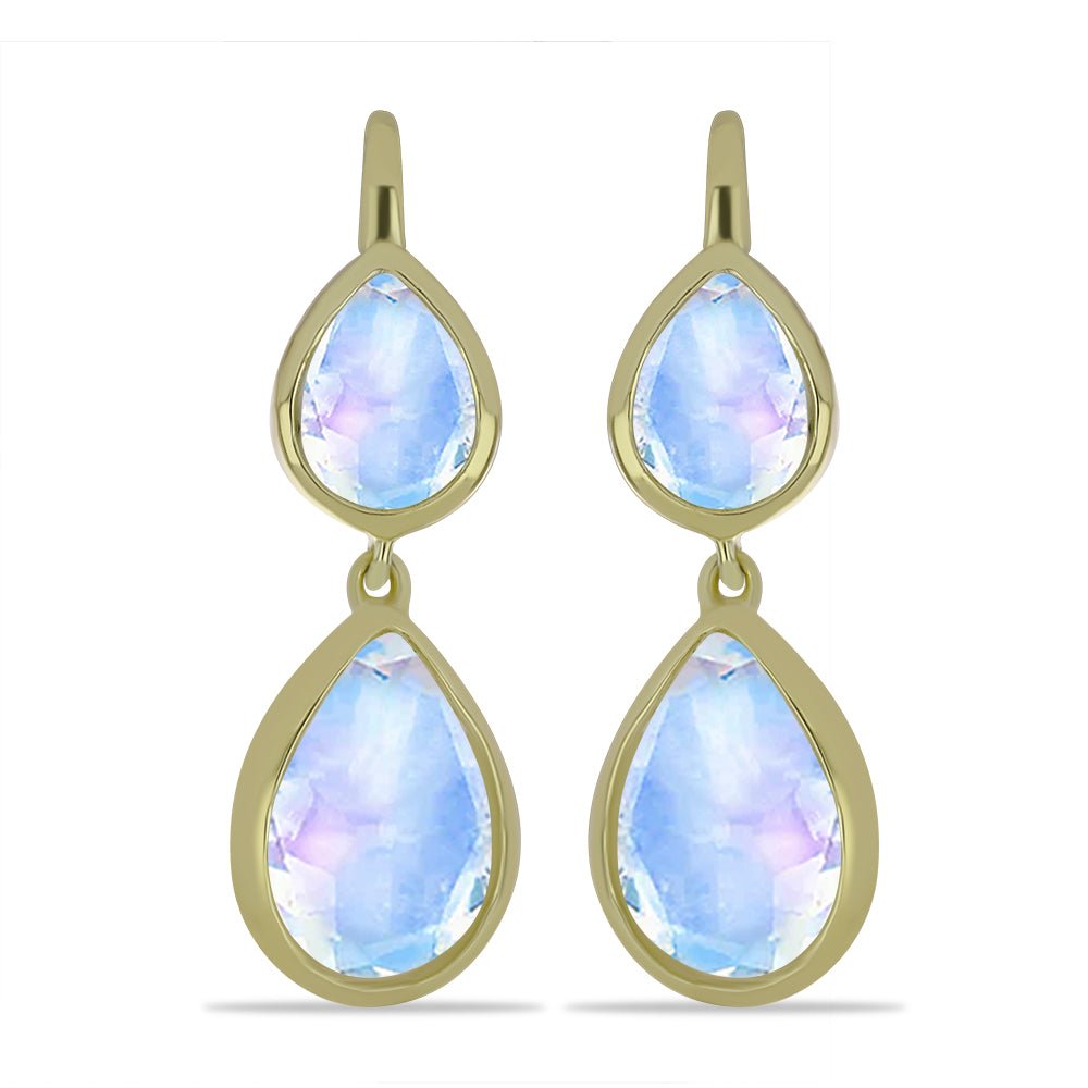 Pozlacené Stříbrné Náušnice s Duhovým Měsíčním Kamenem