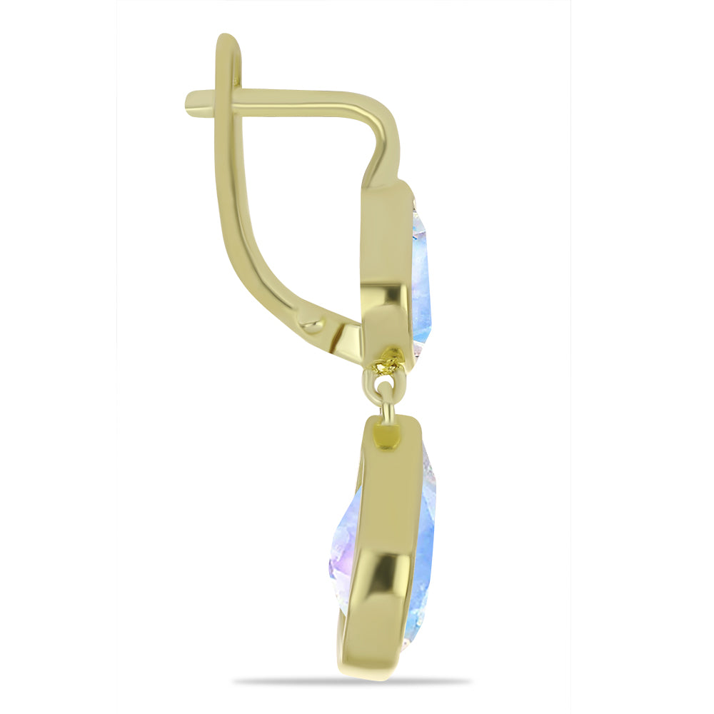 Pozlacené Stříbrné Náušnice s Duhovým Měsíčním Kamenem