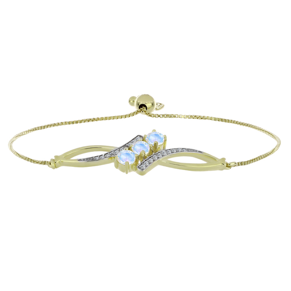 Pozlacené stříbro 925/1000 Náramek s Duhovým Měsíčním Kamenem a Bílým Topazem - Karátové číslo: 0.93. přibližná hmotnost: 4.5 gramů