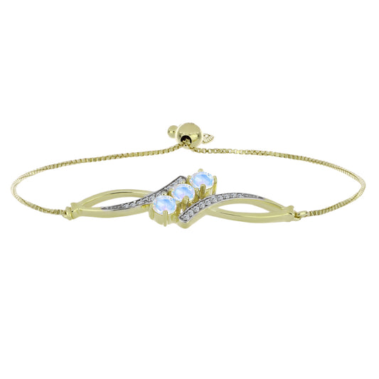 Pozlacené stříbro 925/1000 Náramek s Duhovým Měsíčním Kamenem a Bílým Topazem - Karátové číslo: 0.93. přibližná hmotnost: 4.5 gramů