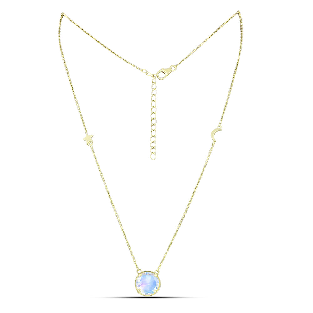 Pozlacený Stříbrný Náhrdelník s Duhovým Měsíčním Kamenem 1 