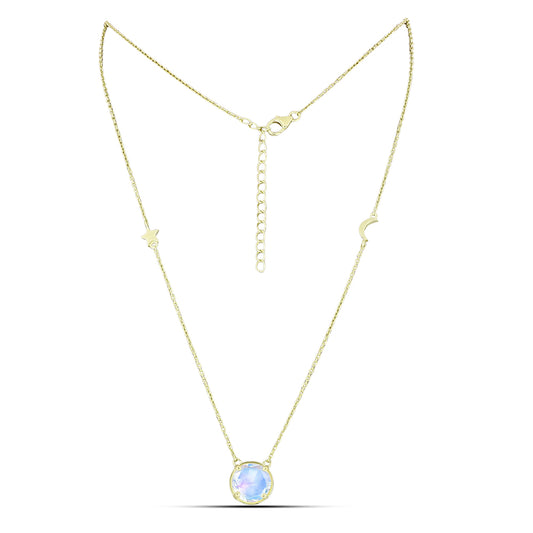 Pozlacený Stříbrný Náhrdelník s Duhovým Měsíčním Kamenem