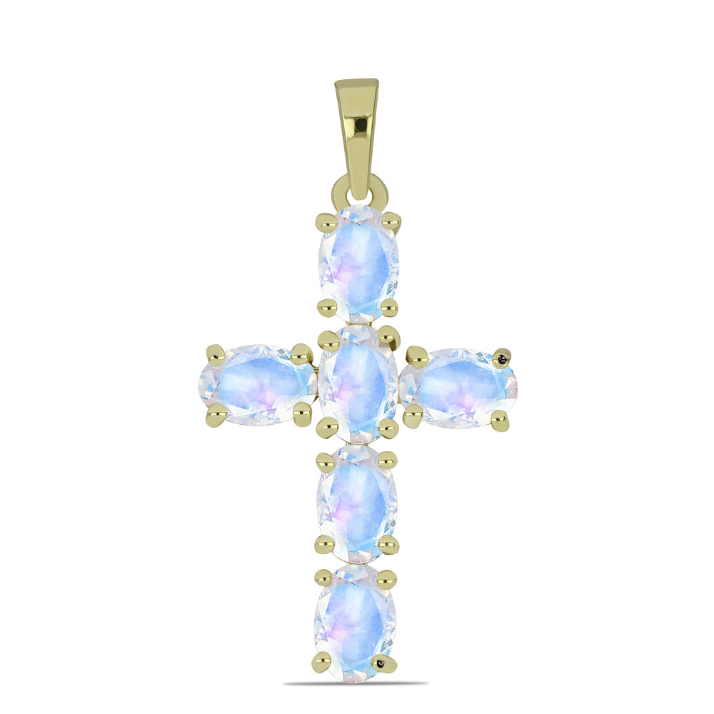 Pozlacené Stříbro 925/1000 - Přívěsek s Duhovým Měsíčním Kamenem - Karátové číslo: 2.86. přibližná hmotnost: 2.42 gramů 1 