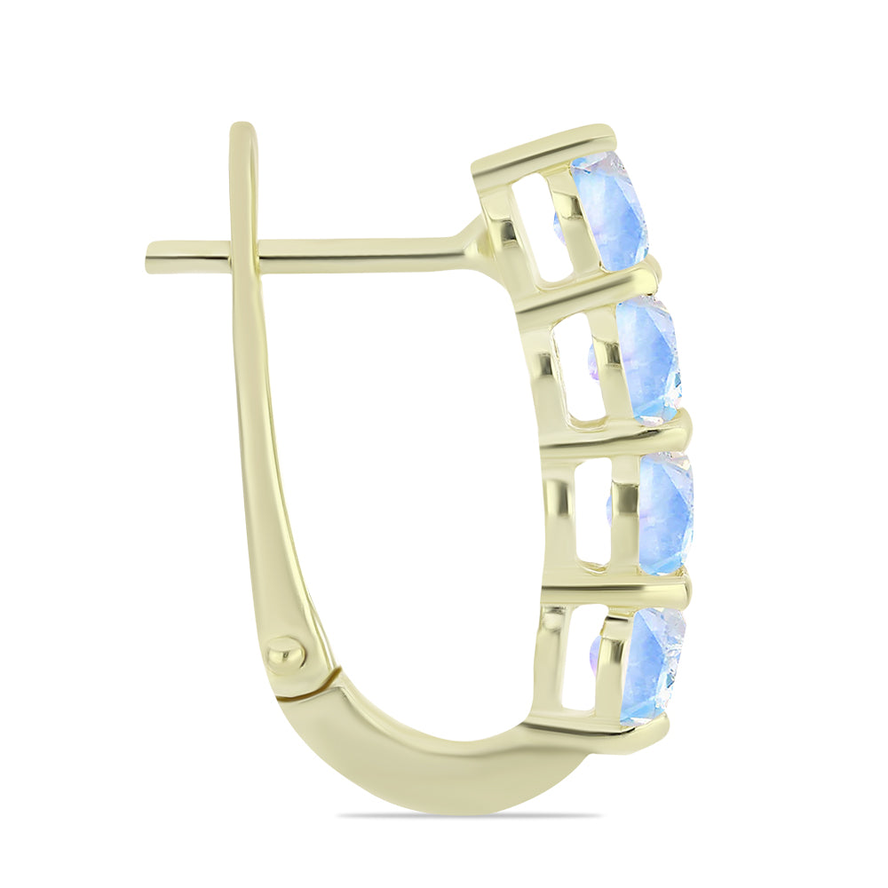 Pozlacené Stříbrné Náušnice s Duhovým Měsíčním Kamenem 2 