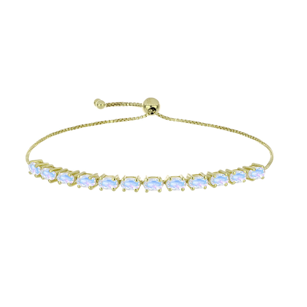 Pozlacený Stříbrný Náramek s Duhovým Měsíčním Kamenem