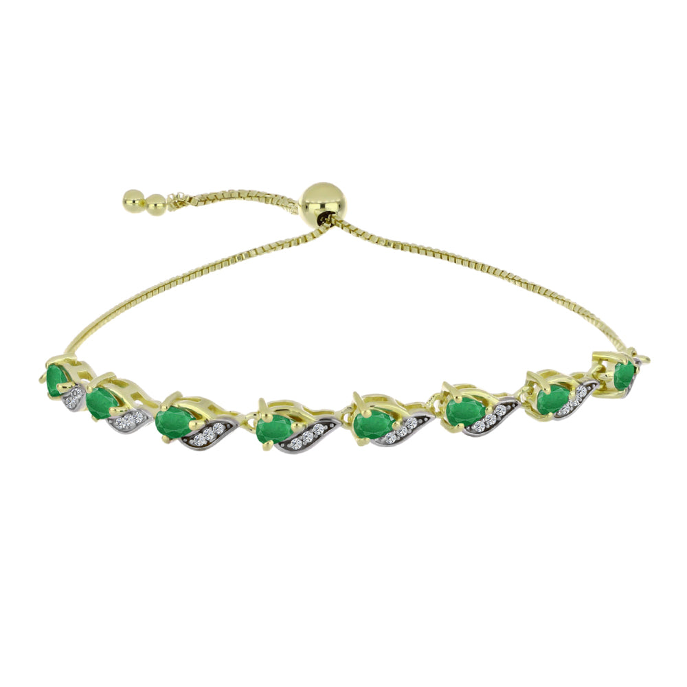Pozlacený Stříbrný Náramek s Zambijským Smaragdem a Bílým Topazem