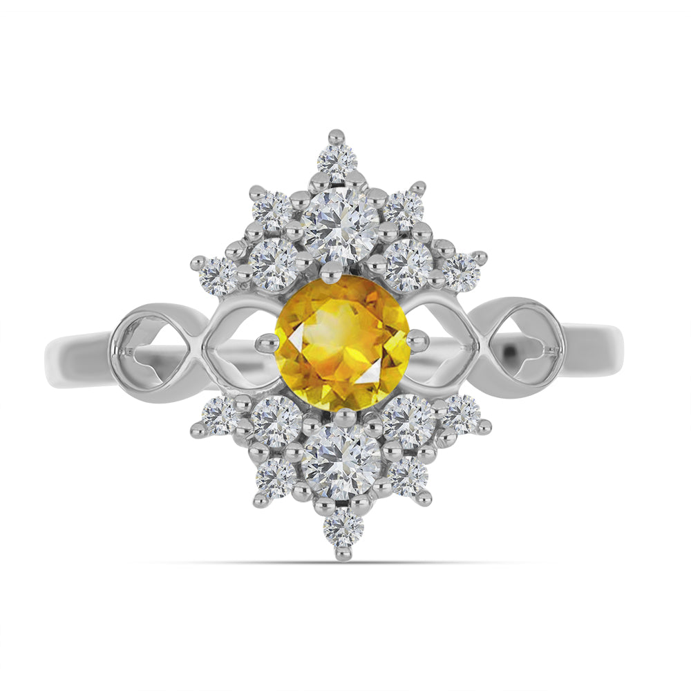 Stříbro 925/1000 - Prsten s Uralským Citrínem a Bílým Topazem - Karátové číslo: 1.09. přibližná hmotnost: 2.86 gramů 1 