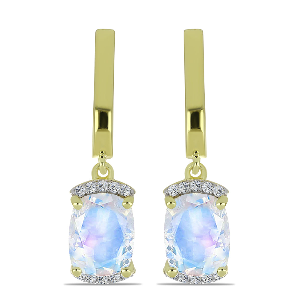 Pozlacené stříbro 925/1000 Náušnice s Duhovým Měsíčním Kamenem a Bílým Topazem - Karátové číslo: 4.21. přibližná hmotnost: 4.38 gramů 1 