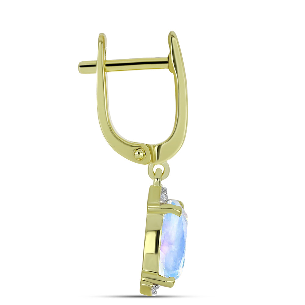 Pozlacené stříbro 925/1000 Náušnice s Duhovým Měsíčním Kamenem a Bílým Topazem - Karátové číslo: 4.21. přibližná hmotnost: 4.38 gramů 2 