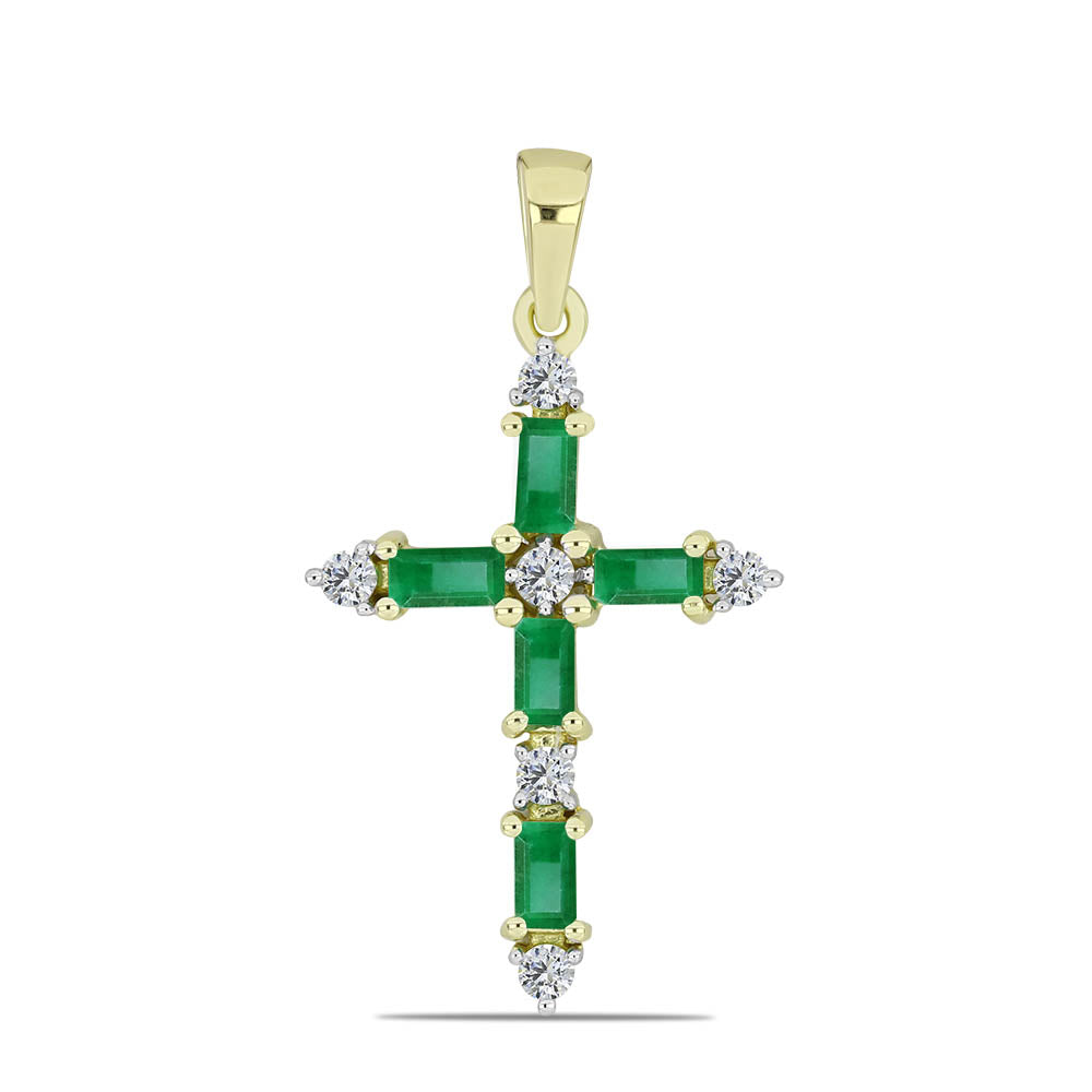 Kříž Pozlacený Stříbrný Přívěsek s Zambijským Smaragdem a Bílým Topazem