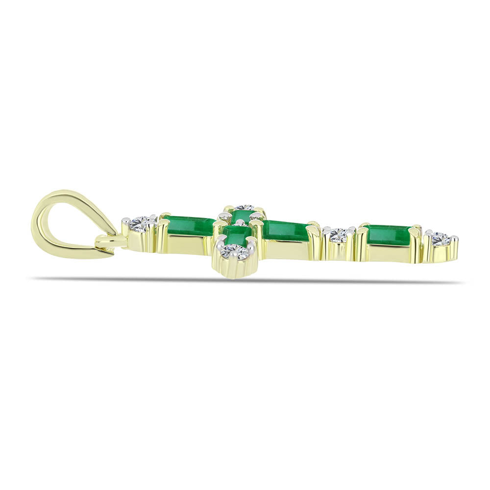 Kříž Pozlacený Stříbrný Přívěsek s Zambijským Smaragdem a Bílým Topazem 2 