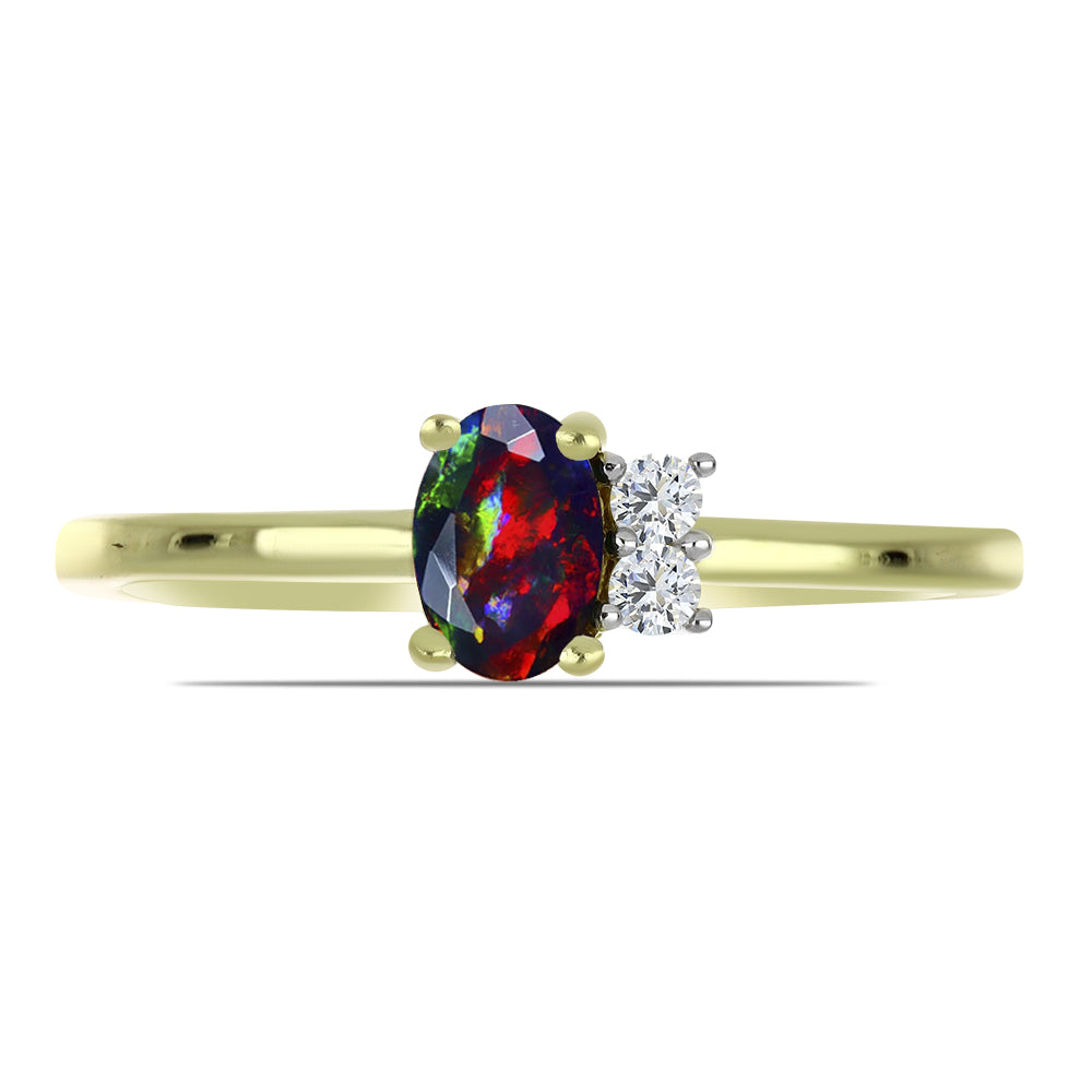 Pozlacený 925 / 1000 Sterlingové Stříbro Prsten s Půlnočně Černým Etiopským Opálem z Lega Dembi a Bílým Topazem 1 