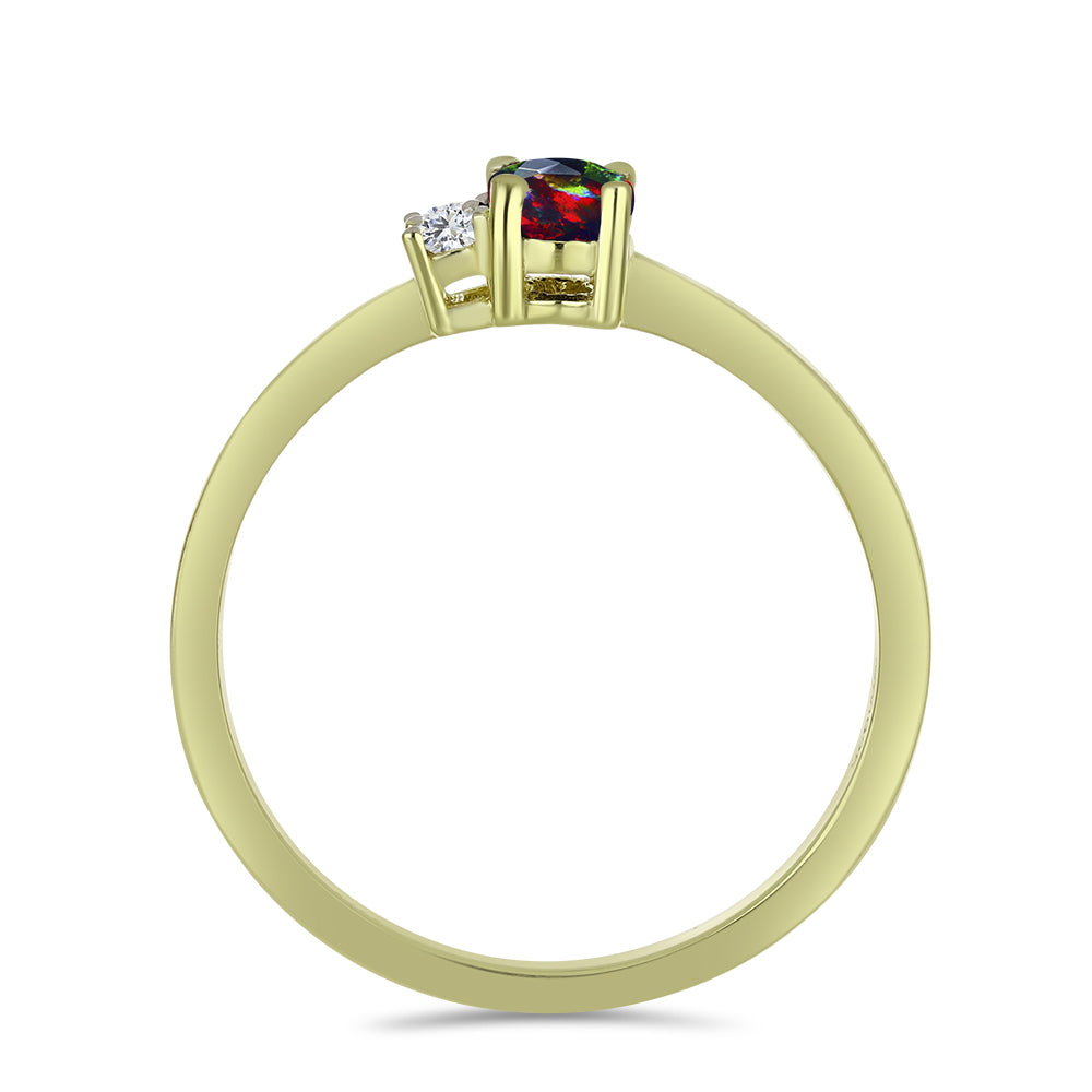 Pozlacený 925 / 1000 Sterlingové Stříbro Prsten s Půlnočně Černým Etiopským Opálem z Lega Dembi a Bílým Topazem 2 