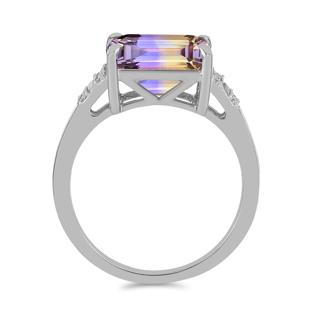 Stříbro 925/1000 Prsten s Anahi Ametrínem a Bílým Topazem - Karátové číslo: 3.35. přibližná hmotnost: 3.56 gramů 2 