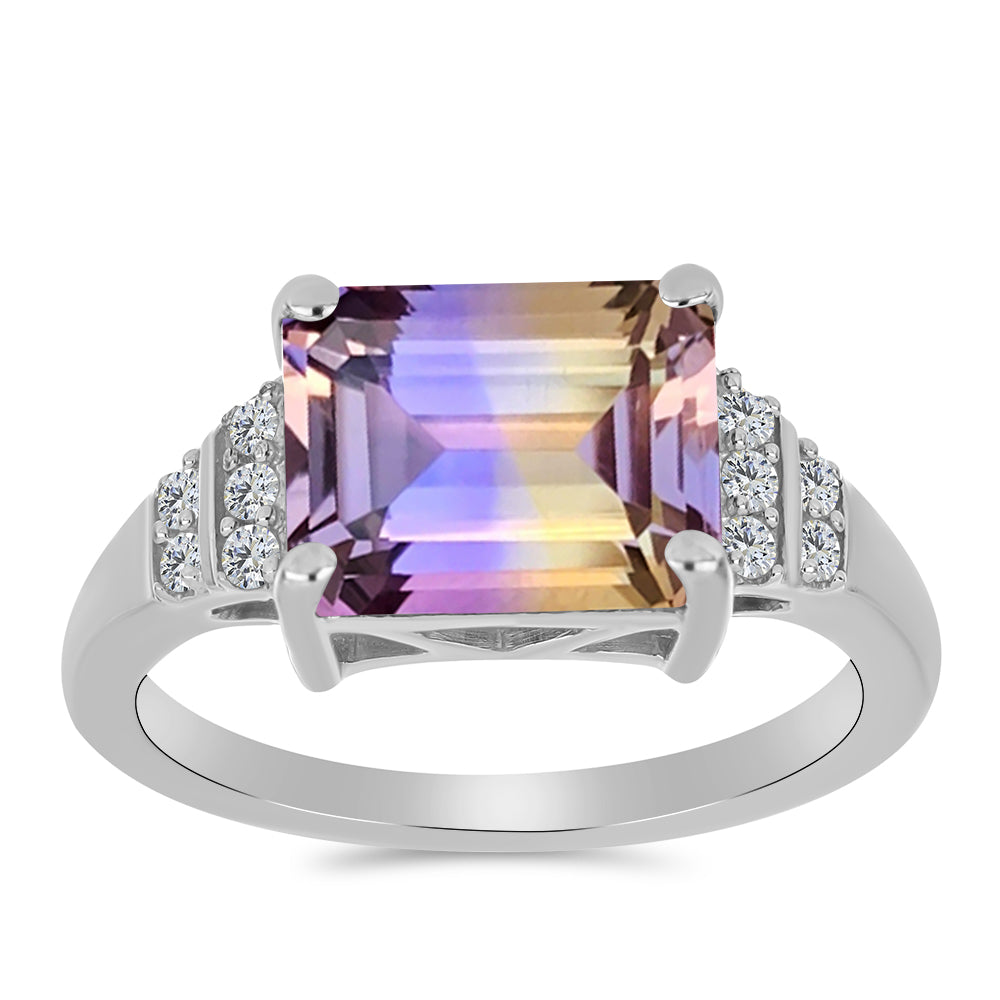 Stříbro 925/1000 Prsten s Anahi Ametrínem a Bílým Topazem - Karátové číslo: 3.35. přibližná hmotnost: 3.56 gramů