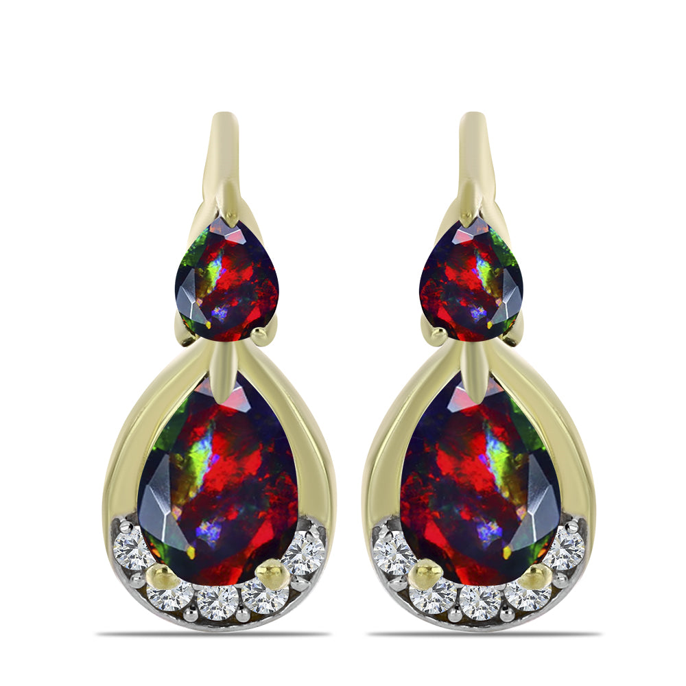 Pozlacené Stříbrné Náušnice s Půlnočně Černým Etiopským Opálem z Lega Dembi a Bílým Topazem