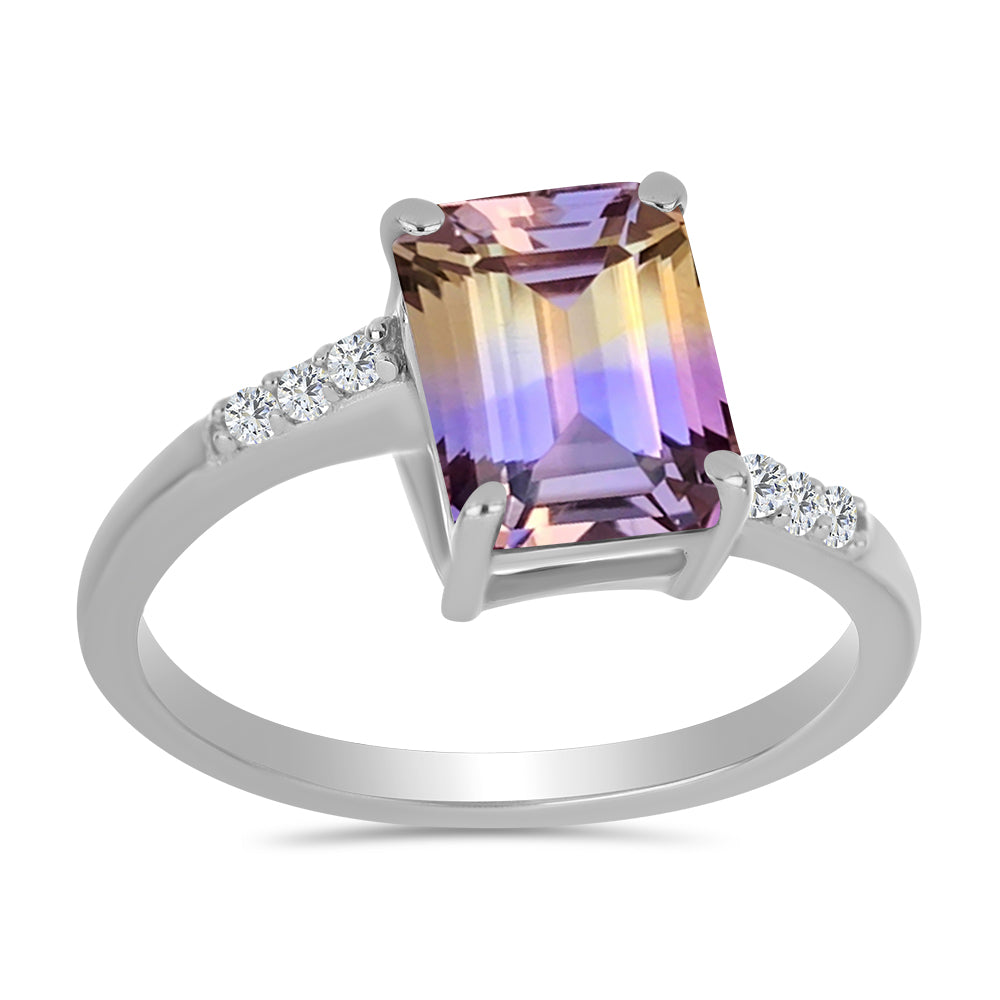 Stříbro 925/1000 - Prsten s Anahi Ametrínem a Bílým Topazem - Karátové číslo: 2.26. přibližná hmotnost: 2.43 gramů