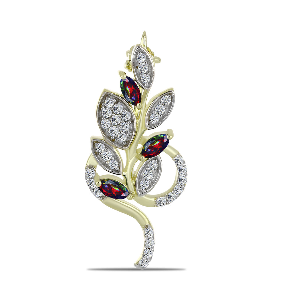 Pozlacené Stříbro 925/1000 - Brož s Půlnočně Černým Etiopským Opálem z Lega Dembi a Bílým Topazem - Karátové číslo: 0.4. přibližná hmotnost: 2.28 gramů