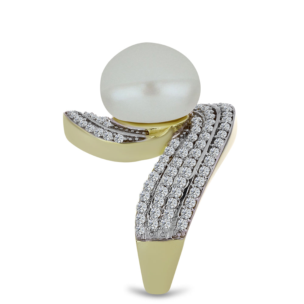 Pozlacený Stříbrný Prsten s Bílou Sladkovodní Perlou a Bílým Topazem 4 