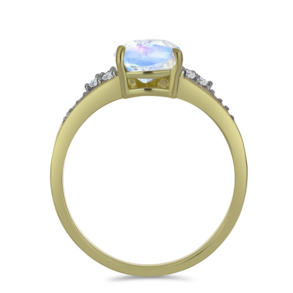 Pozlacený Stříbrný Prsten s Duhovým Měsíčním Kamenem a Bílým Topazem 2 