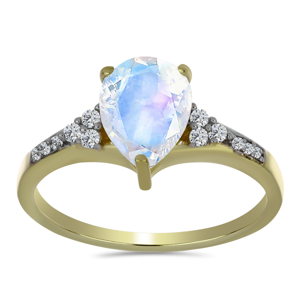 Pozlacený Stříbrný Prsten s Duhovým Měsíčním Kamenem a Bílým Topazem