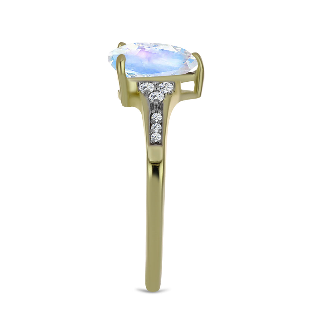 Pozlacený Stříbrný Prsten s Duhovým Měsíčním Kamenem a Bílým Topazem 4 