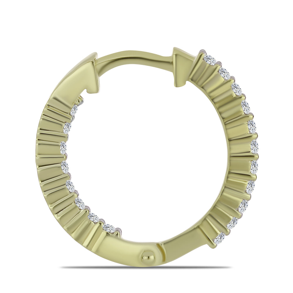 Pozlacené stříbro 925/1000 Náušnice s Certifikovaný Diamantem pěstovaný v laboratoři - Karátové číslo: 0.34. přibližná hmotnost: 2.43 gramů