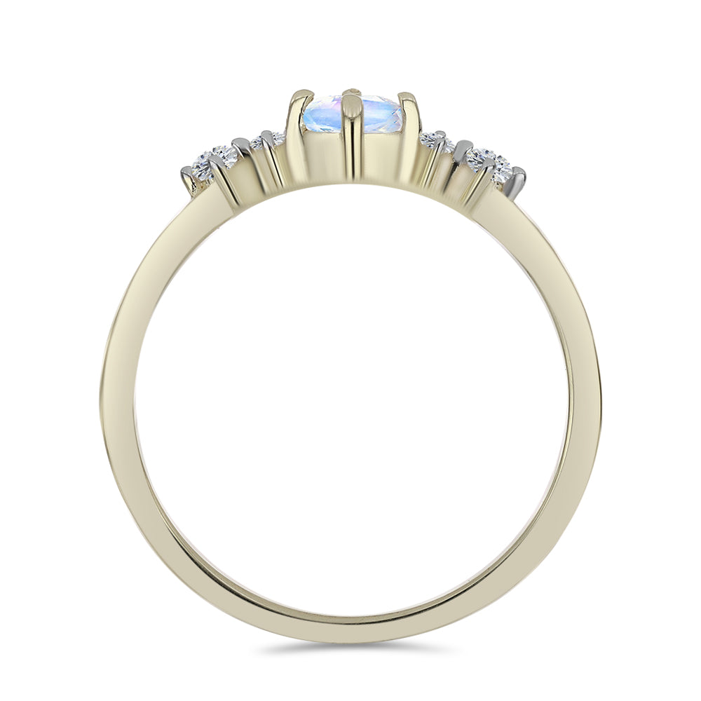 Pozlacené Stříbro 925/1000 - Prsten s Duhovým Měsíčním Kamenem a Bílým Topazem - Karátové číslo: 0.38. přibližná hmotnost: 1.65 gramů