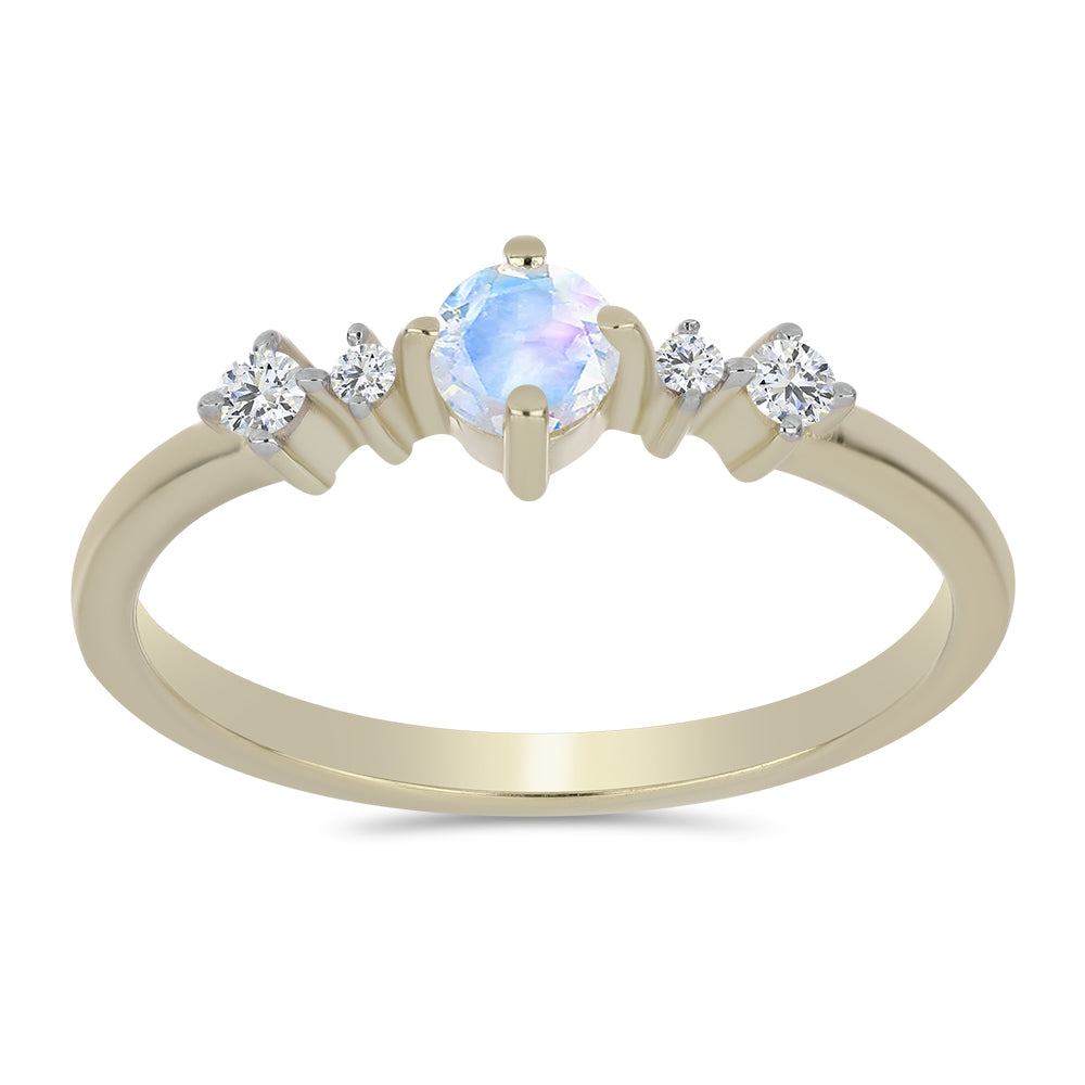 Pozlacené Stříbro 925/1000 - Prsten s Duhovým Měsíčním Kamenem a Bílým Topazem - Karátové číslo: 0.38. přibližná hmotnost: 1.65 gramů