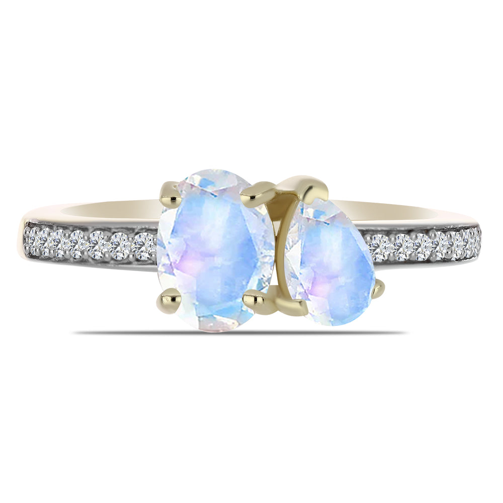 Pozlacené Stříbro 925/1000 - Prsten s Duhovým Měsíčním Kamenem a Bílým Topazem - Karátové číslo: 1.23. přibližná hmotnost: 2.37 gramů 1 